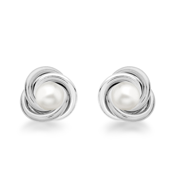 Sterling Silver Pearl Knot Stud Earrings