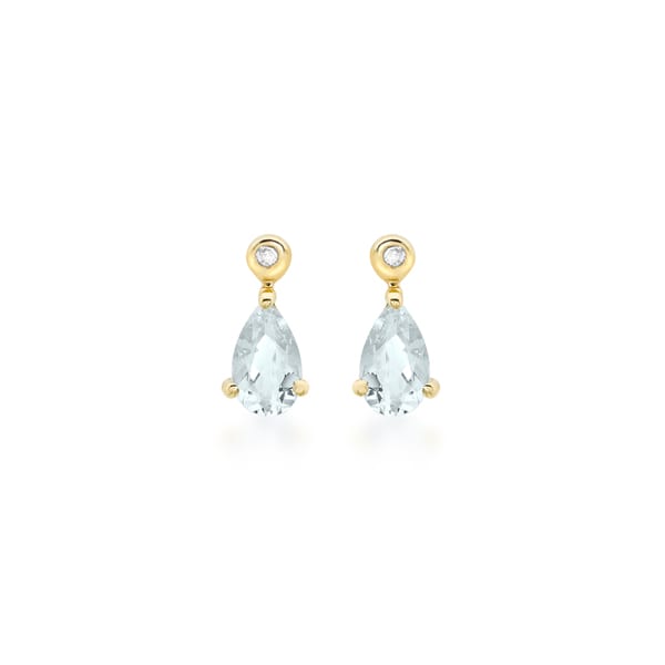 9ct Gold Aquamarine and Diamond Drop Earrings 