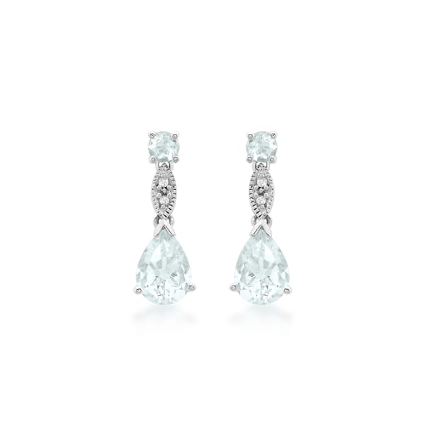 9ct White Gold Aquamarine and Diamond Vintage Style Drop Earrings