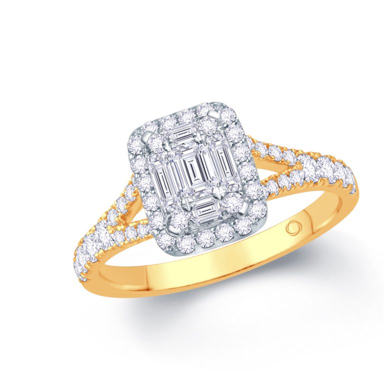 Diamond Emerald Cut Cluster Engagement Ring