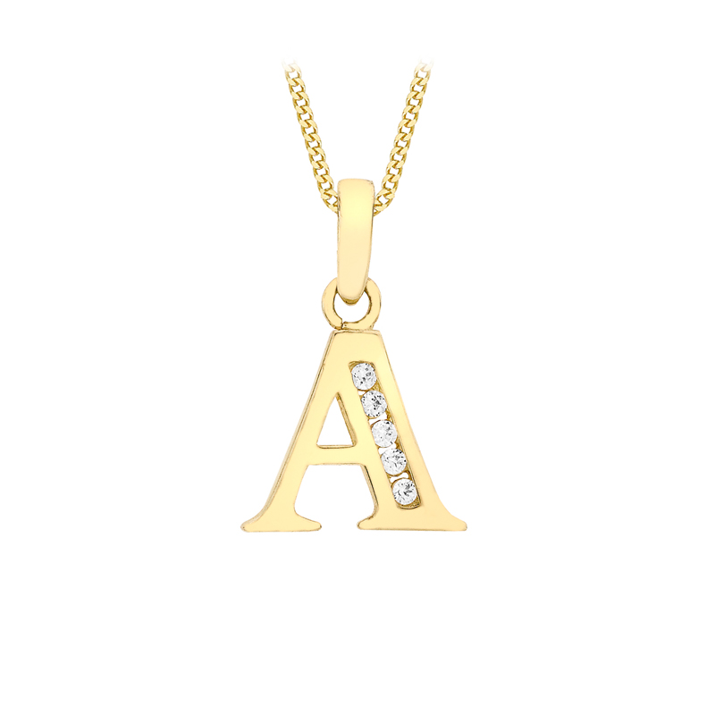 Gold Initial Stone Set A Necklace